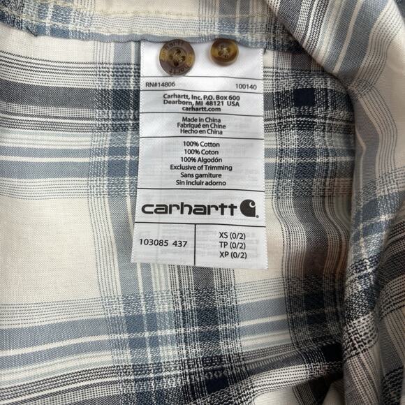 Carhartt Women’s Blue Plaid Button Up Shirt Size XS Double Pen Holder Pocket - Picture 9 of 10